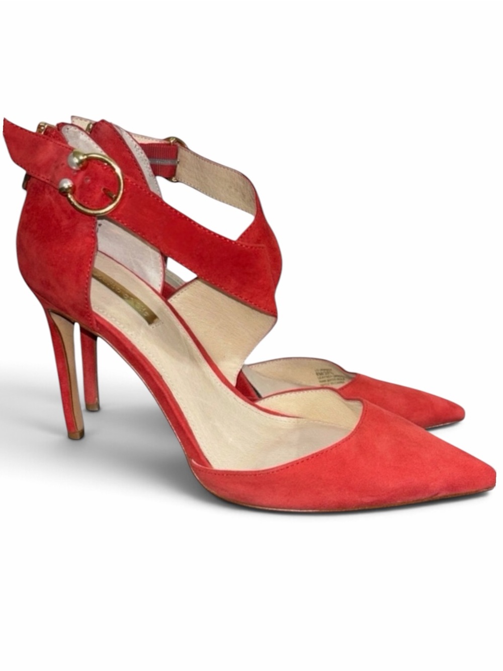 Louise et Cie Jennox Poppy Red Suede Ankle Strap Stiletto Heels Size 8